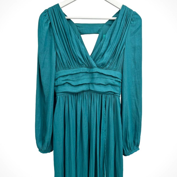 Anthropologie Gwendolyn Turquoise Pleated Maxi Dress Long Sleeve Boho Size 2 NWT - Picture 2 of 15